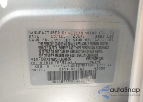 2017 Nissan Sentra Sv из США, поврежденный, VIN 3N1AB7AP5HL650625